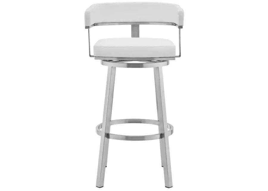 Cohen 26" White Faux Leather and Brushed Stainless Steel Swivel Bar Stool