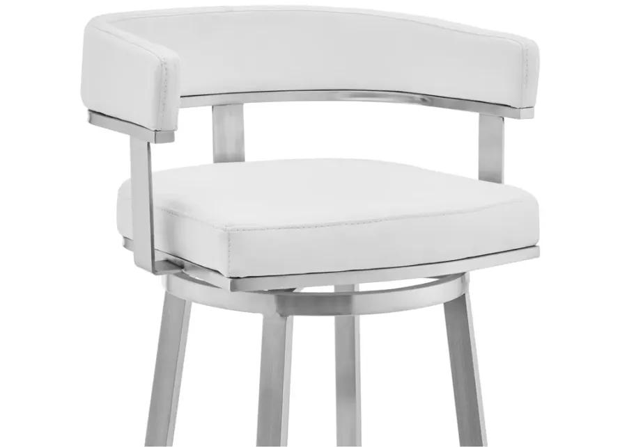 Cohen 26" White Faux Leather and Brushed Stainless Steel Swivel Bar Stool