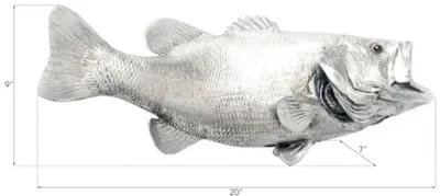 large mouth bass fish wall sculpture, resin, silver leaf