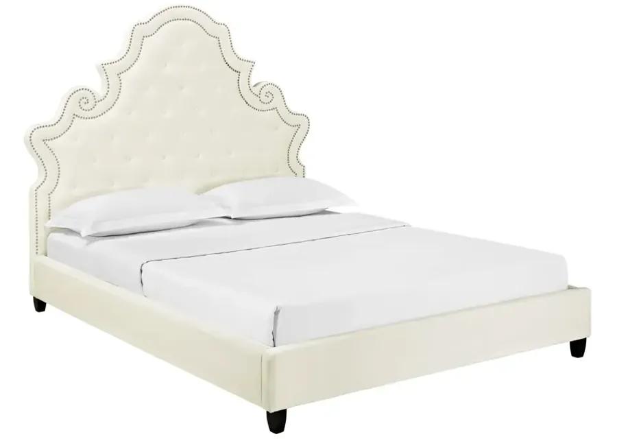 Valentina Queen Tufted Nailhead Performance Velvet Platform Bed