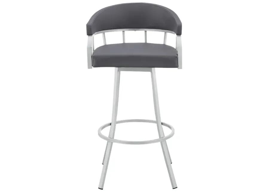 Palmdale 26" Swivel Slate Grey Faux Leather and Silver Metal Bar Stool