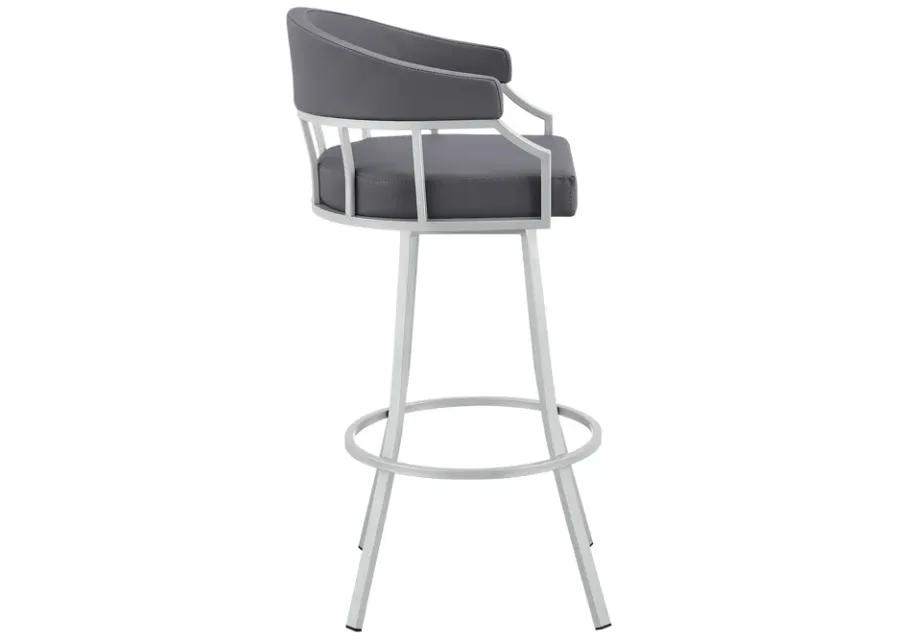 Palmdale 26" Swivel Slate Grey Faux Leather and Silver Metal Bar Stool