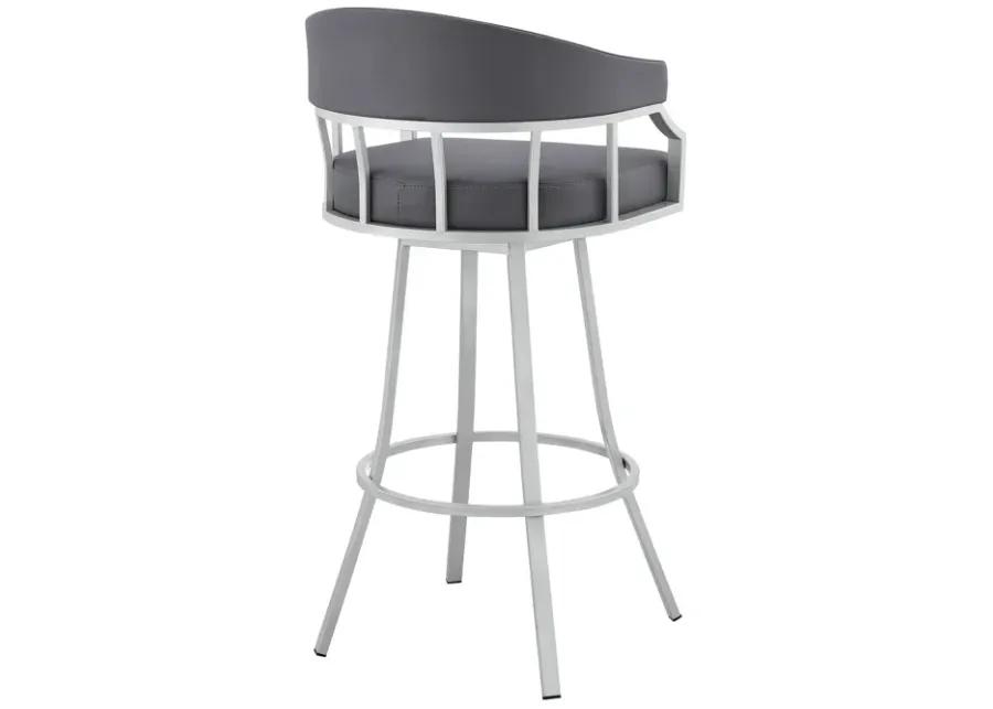 Palmdale 26" Swivel Slate Grey Faux Leather and Silver Metal Bar Stool