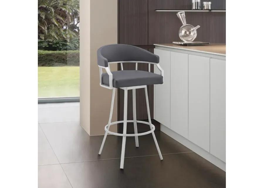 Palmdale 26" Swivel Slate Grey Faux Leather and Silver Metal Bar Stool