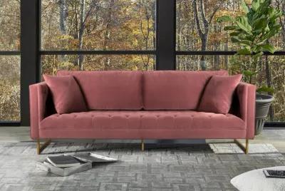 Lenox Pink Velvet Modern Sofa with Brass Legs