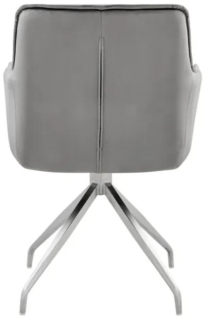 Noah Dining Room Accent Chair in Gray Velvet and Brushed Stainless Steel Finish