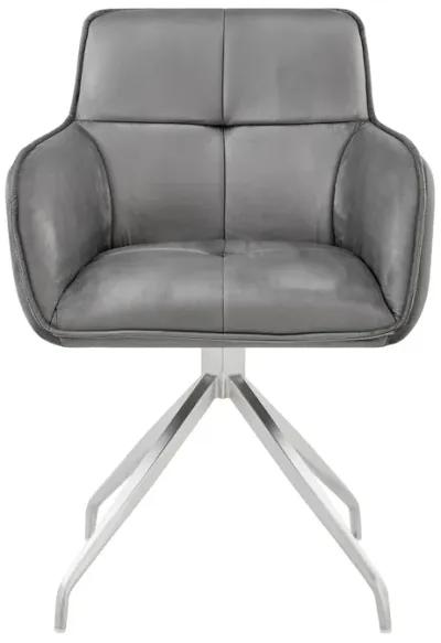 Noah Dining Room Accent Chair in Gray Velvet and Brushed Stainless Steel Finish