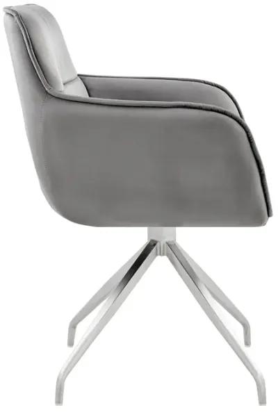 Noah Dining Room Accent Chair in Gray Velvet and Brushed Stainless Steel Finish