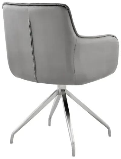 Noah Dining Room Accent Chair in Gray Velvet and Brushed Stainless Steel Finish