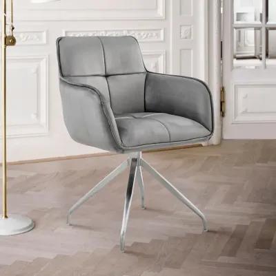 Noah Dining Room Accent Chair in Gray Velvet and Brushed Stainless Steel Finish