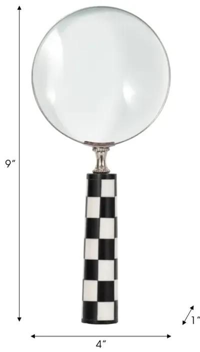 4" Checkerboard Handle Magnifying Glass, Black/whi