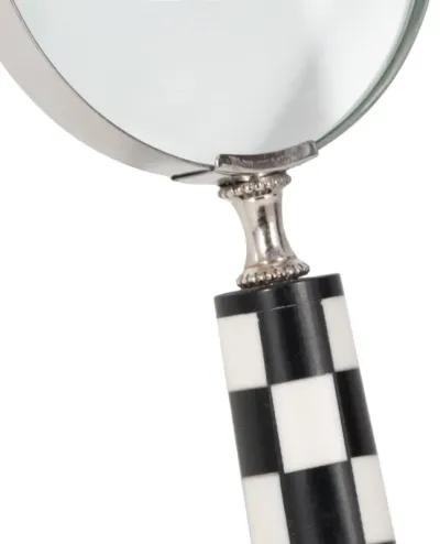 4" Checkerboard Handle Magnifying Glass, Black/whi