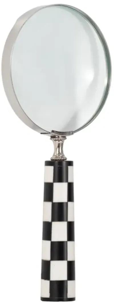 4" Checkerboard Handle Magnifying Glass, Black/whi