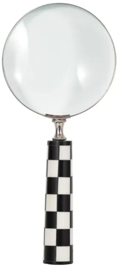 4" Checkerboard Handle Magnifying Glass, Black/whi