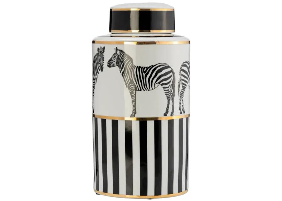 Zebra Lidded Ceramic 16" Jar