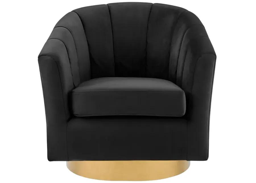 Natasha Velvet Fabric w/ Gold Metal Swivel Accent Arm Chair, Alamo Black 