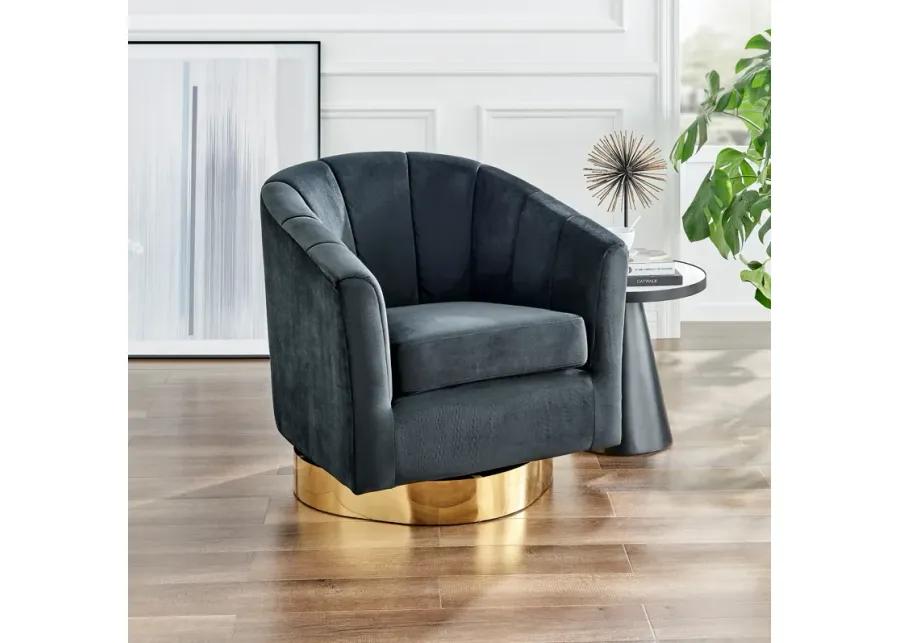 Natasha Velvet Fabric w/ Gold Metal Swivel Accent Arm Chair, Alamo Black 