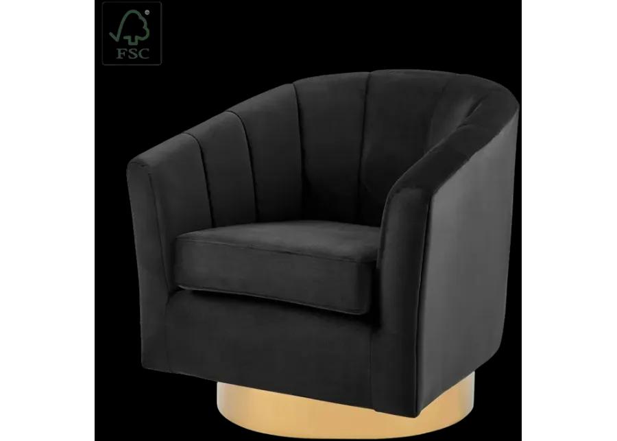 Natasha Velvet Fabric w/ Gold Metal Swivel Accent Arm Chair, Alamo Black 