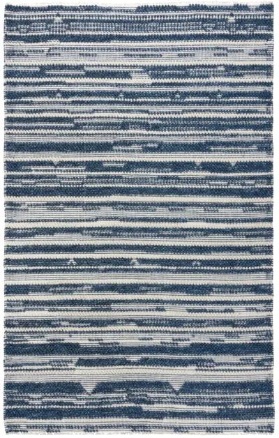 Capri Ivory/Blue Stripe Polyester/Wool Blend 7'6" x 9'6" Rectangle Rug