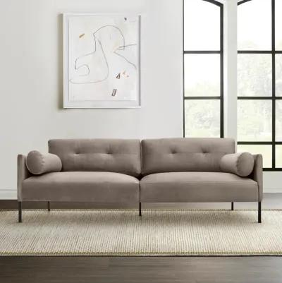 Michalina 84" Fossil Gray Velvet Sofa with Black Metal Legs