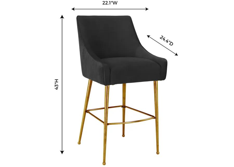 Beatrix Pleated Black Velvet Bar Stool