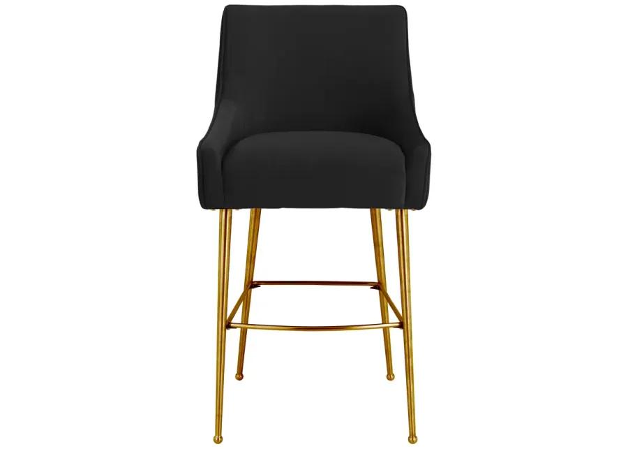 Beatrix Pleated Black Velvet Bar Stool