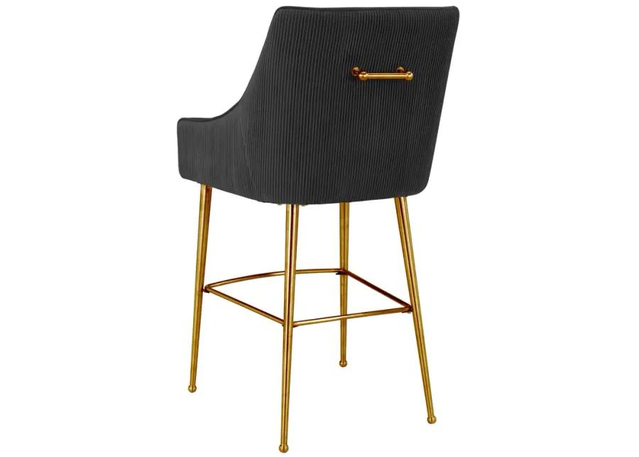 Beatrix Pleated Black Velvet Bar Stool