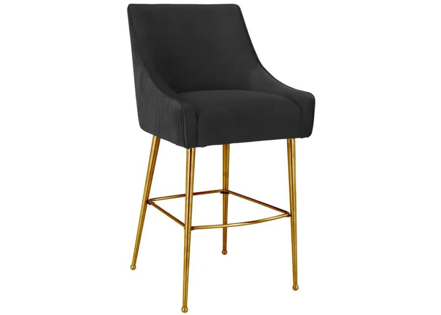 Beatrix Pleated Black Velvet Bar Stool