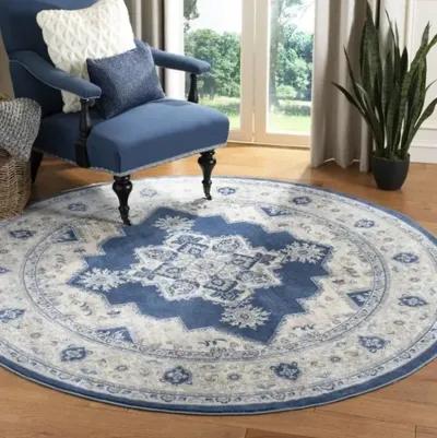 Brentwood 865 Navy / Creme 3' X 3' Round Round Powerloomed Rug