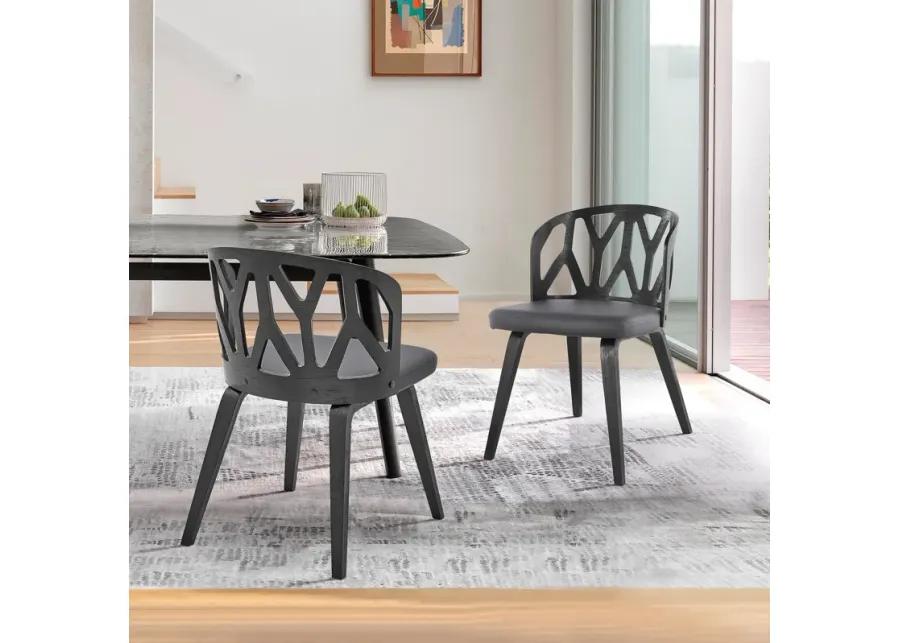 Nia Gray Faux Leather and Black Wood Dining Chairs - Set of 2