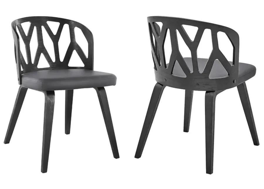 Nia Gray Faux Leather and Black Wood Dining Chairs - Set of 2