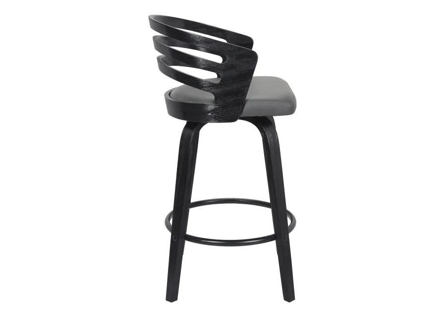 Jayden 26" Counter Height Swivel Grey Faux Leather and Black Wood Bar Stool