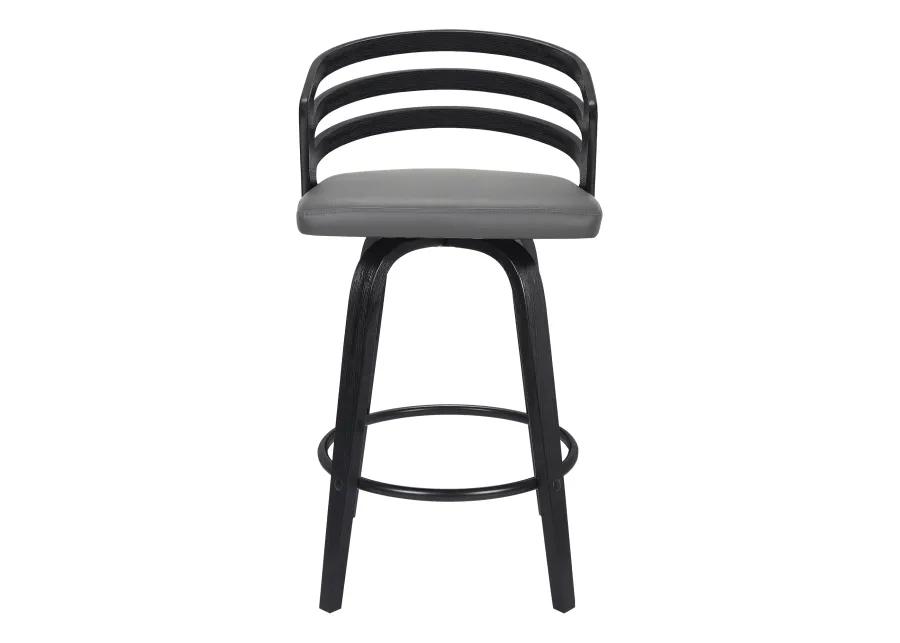 Jayden 26" Counter Height Swivel Grey Faux Leather and Black Wood Bar Stool