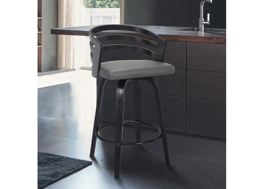 Jayden 26" Counter Height Swivel Grey Faux Leather and Black Wood Bar Stool