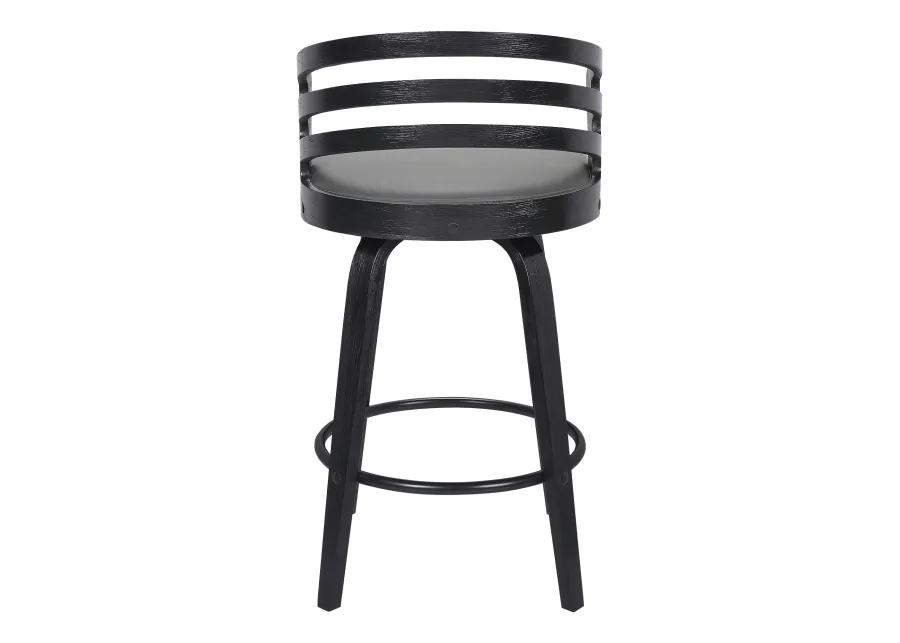 Jayden 26" Counter Height Swivel Grey Faux Leather and Black Wood Bar Stool