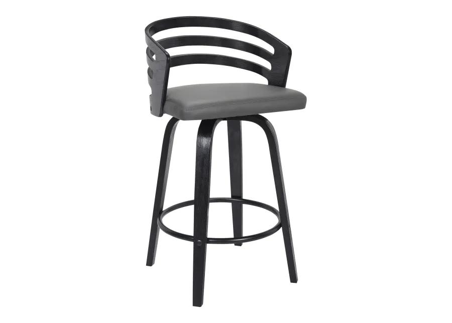 Jayden 26" Counter Height Swivel Grey Faux Leather and Black Wood Bar Stool