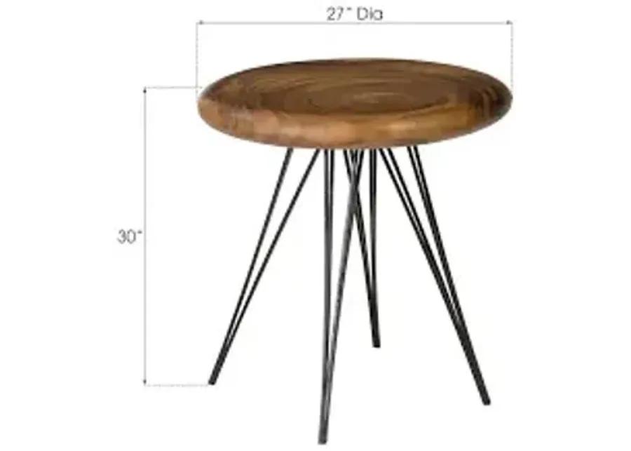 string table on black metal legs, chamcha wood, natural