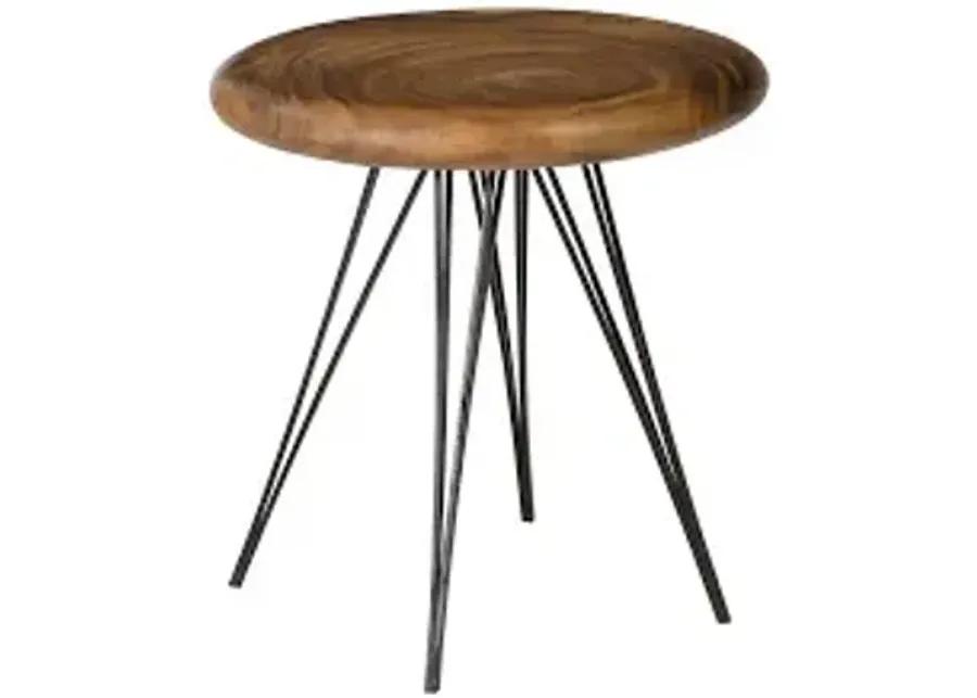 string table on black metal legs, chamcha wood, natural