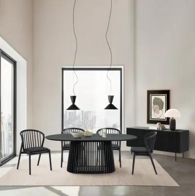 Pasadena Echo 6 Piece Oval Dining Set with Buffet in Black Oak Finish with Black Faux Leather