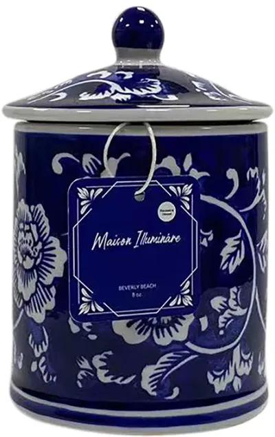 Cer, 6" 8oz Chinoiserie Scntd Candle W/lid,blu/wht