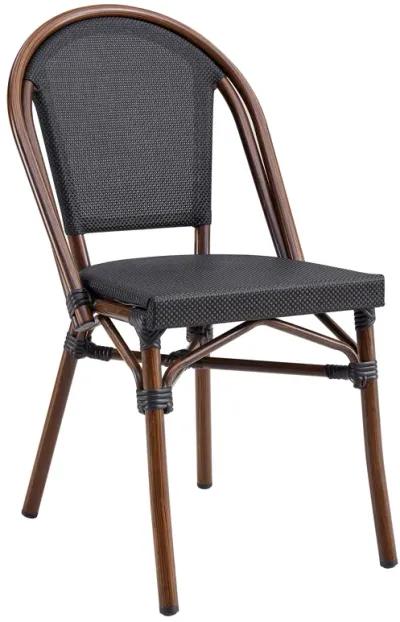 Jannie Stacking Side Chair in Black Textylene Mesh with Brown Frame - Set of 2