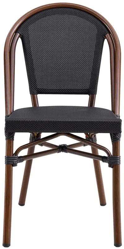 Jannie Stacking Side Chair in Black Textylene Mesh with Brown Frame - Set of 2