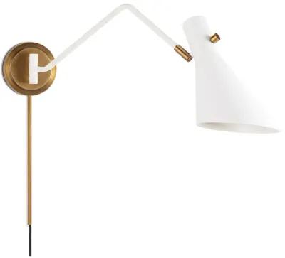 Spyder Single Arm Sconce (White and Natural Brass)