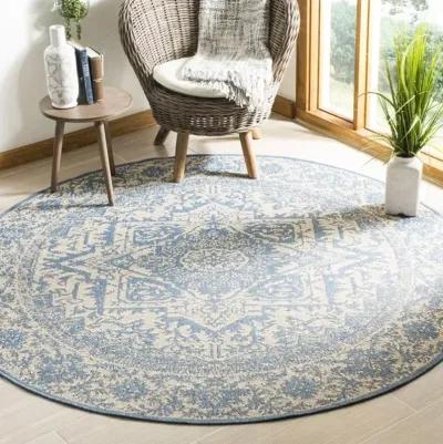 LINDEN 139 Collection LND139N-6R Cream / Blue 6'-7" X 6'-7" Round