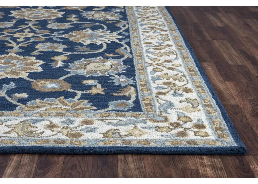 Ashlyn Blue border Wool 8' x 8' Round Round Rug