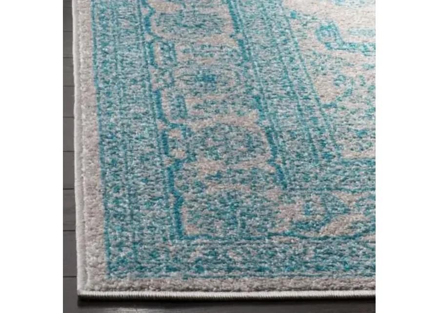 Adirondack Contemporary Light Grey / Teal 4' X 6' Powerloomed Rug