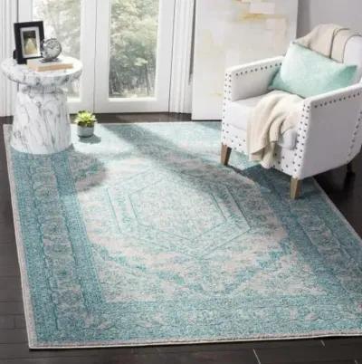 Adirondack Contemporary Light Grey / Teal 4' X 6' Powerloomed Rug