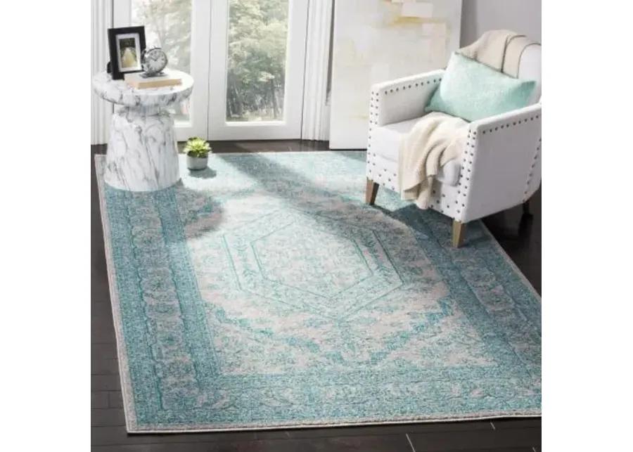 Adirondack Contemporary Light Grey / Teal 4' X 6' Powerloomed Rug