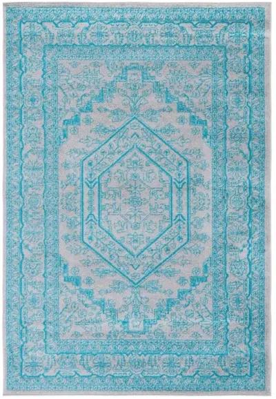 Adirondack Contemporary Light Grey / Teal 4' X 6' Powerloomed Rug