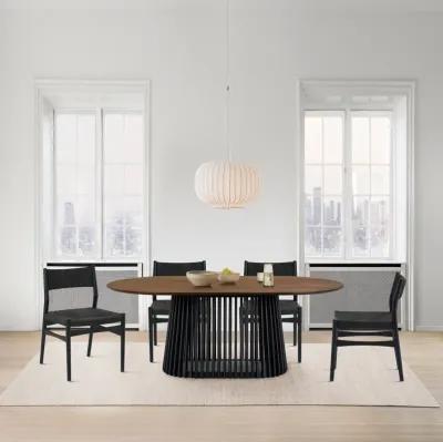 Pasadena Erie 5 Piece Oval Dining Set in Walnut and Black Finish with Paper Cord Chairs